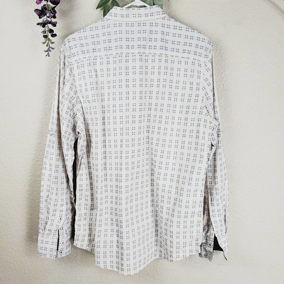 INC Style Oatmeal Faux Leather Trim Button-up Top - Picture 8 of 12